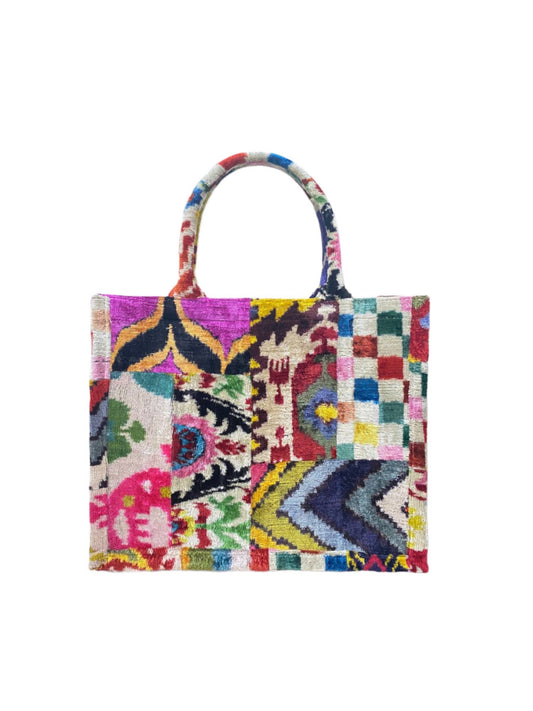 Silk Velvet Ikat Patchwork Large Tote Bag