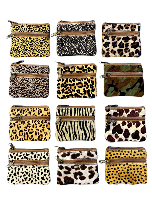 Leather Hair on Hide Coin Purse Double Zip
