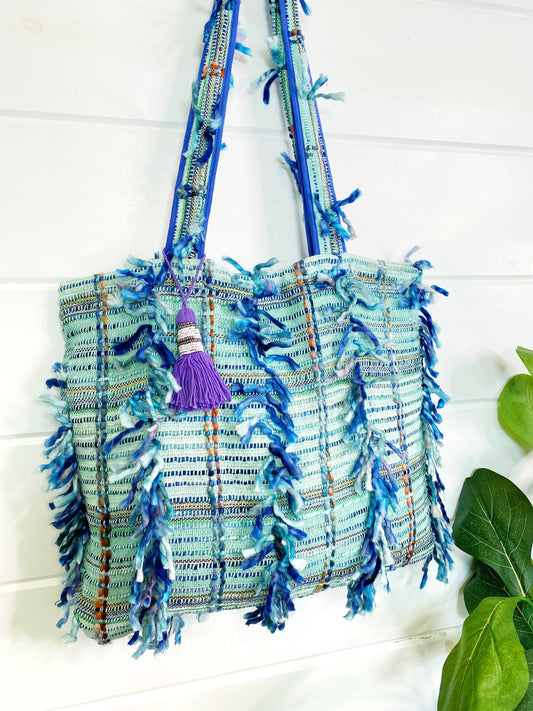 Jaine Embroidered Shag Tapestry Tote Bag