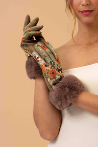 Bernadette 70s Floral Kaleidoscope Gloves - Olive & Rust