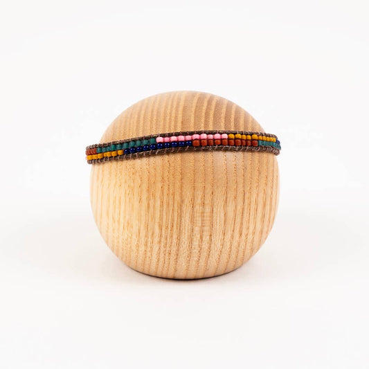 Layered Stripes Bead & Leather Bracelet: Deep Pop
