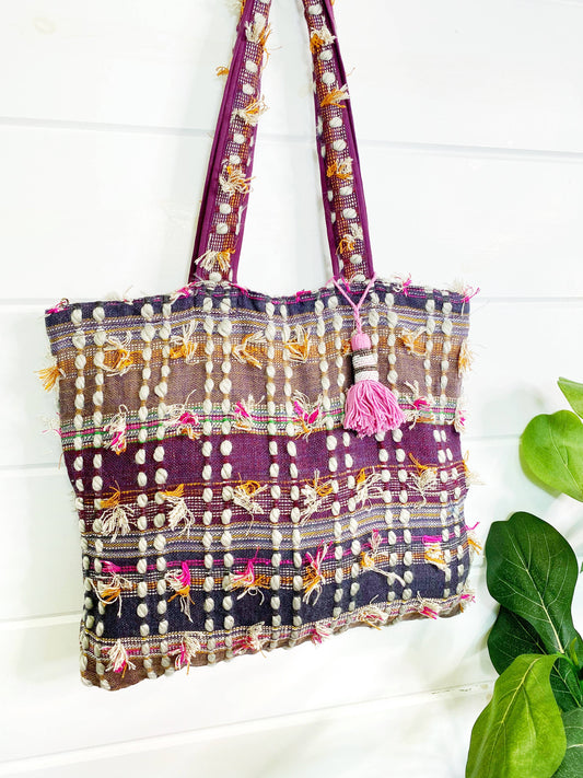 Jaine Embroidered Shag Tapestry Tote Bag