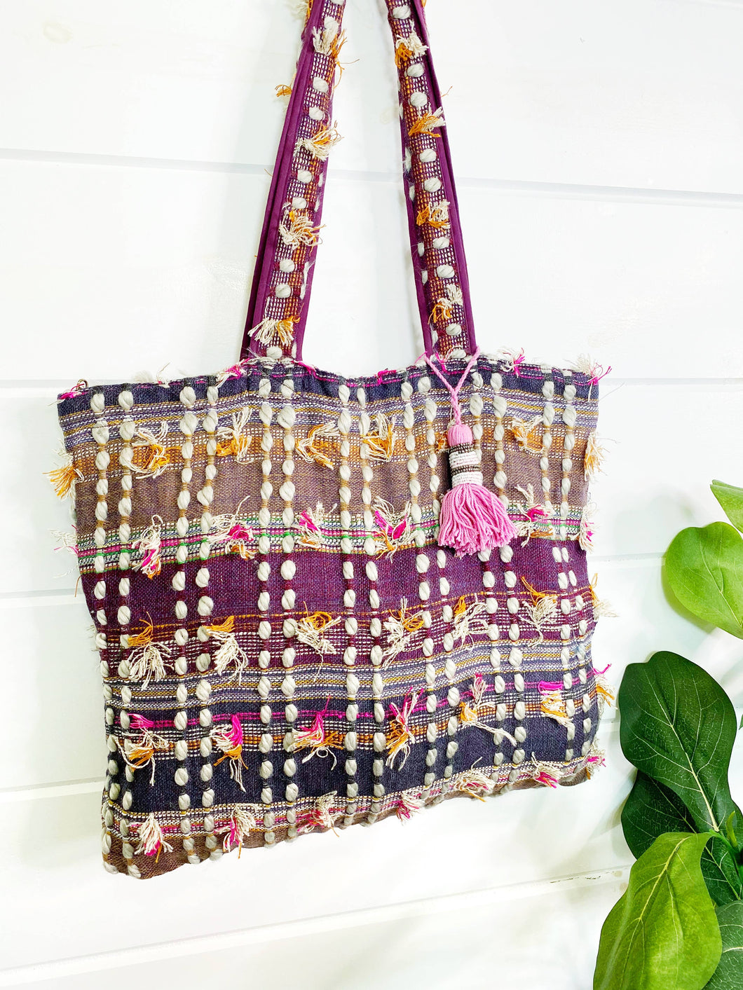 Jaine Embroidered Shag Tapestry Tote Bag