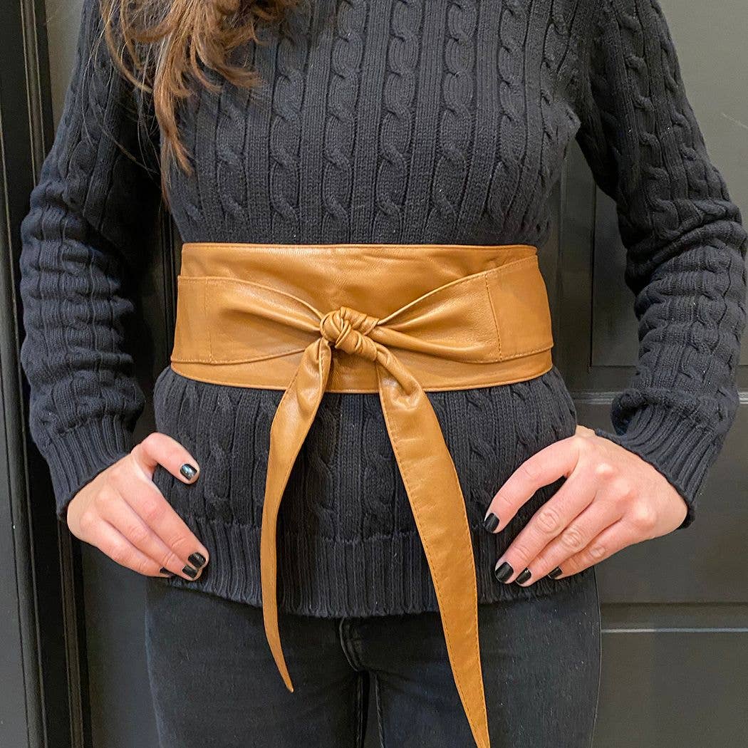 Obi Leather Wrap Belt- Tan – MarMar Jewels Boutique
