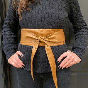 Obi Leather Wrap Belt- Tan