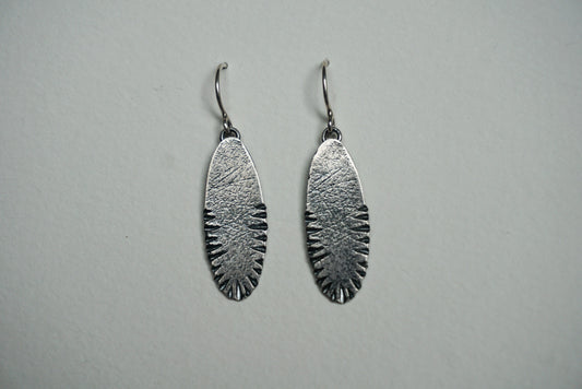 Large oval sterling silver ridge textured earring