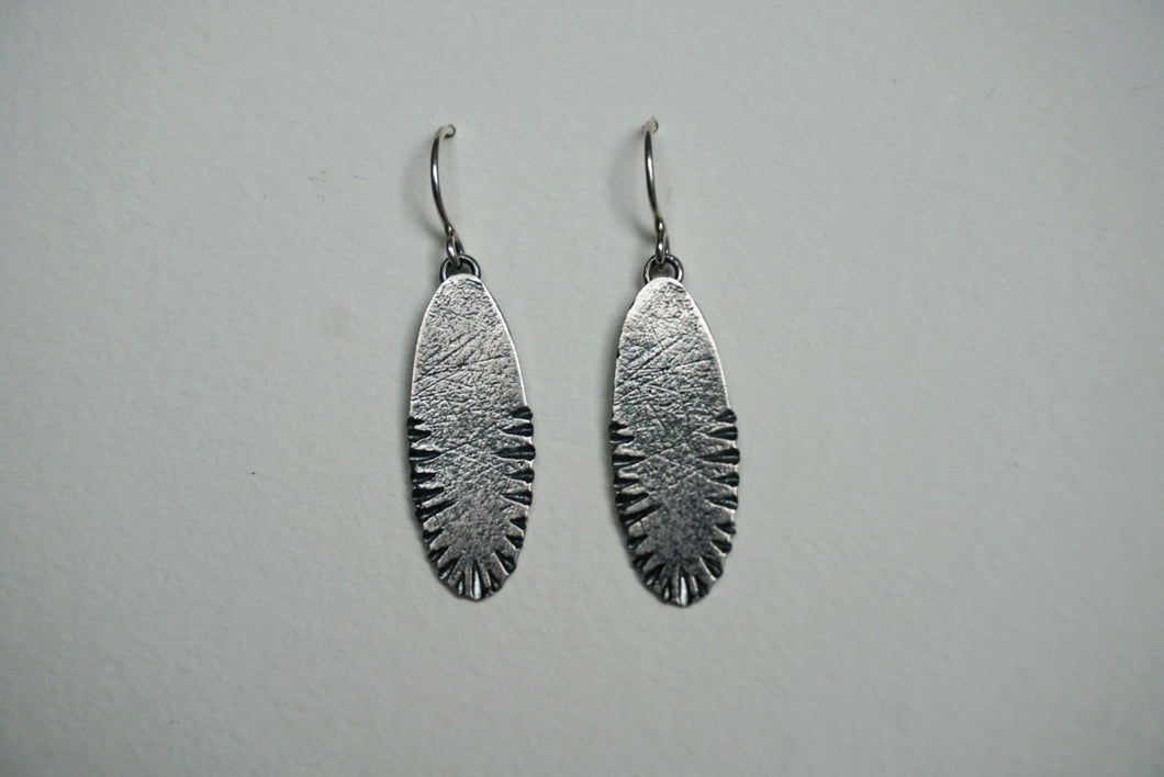 Large oval sterling silver ridge textured earring