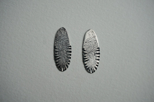 Large oval sterling silver ridge textured stud earring
