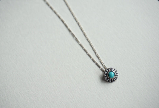Small sterling silver ridge circle necklace with turquoise