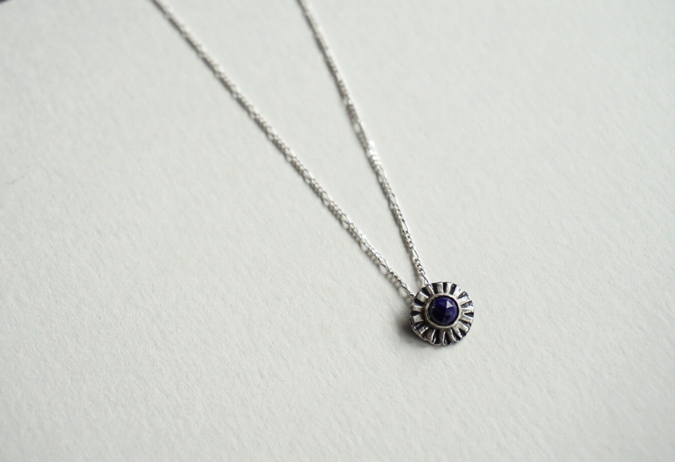 Small sterling silver ridge circle necklace with lapis