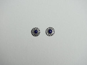 Small sterling silver ridge circle post stud earring with lapis