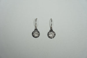 Small silver ridged circle drop earring