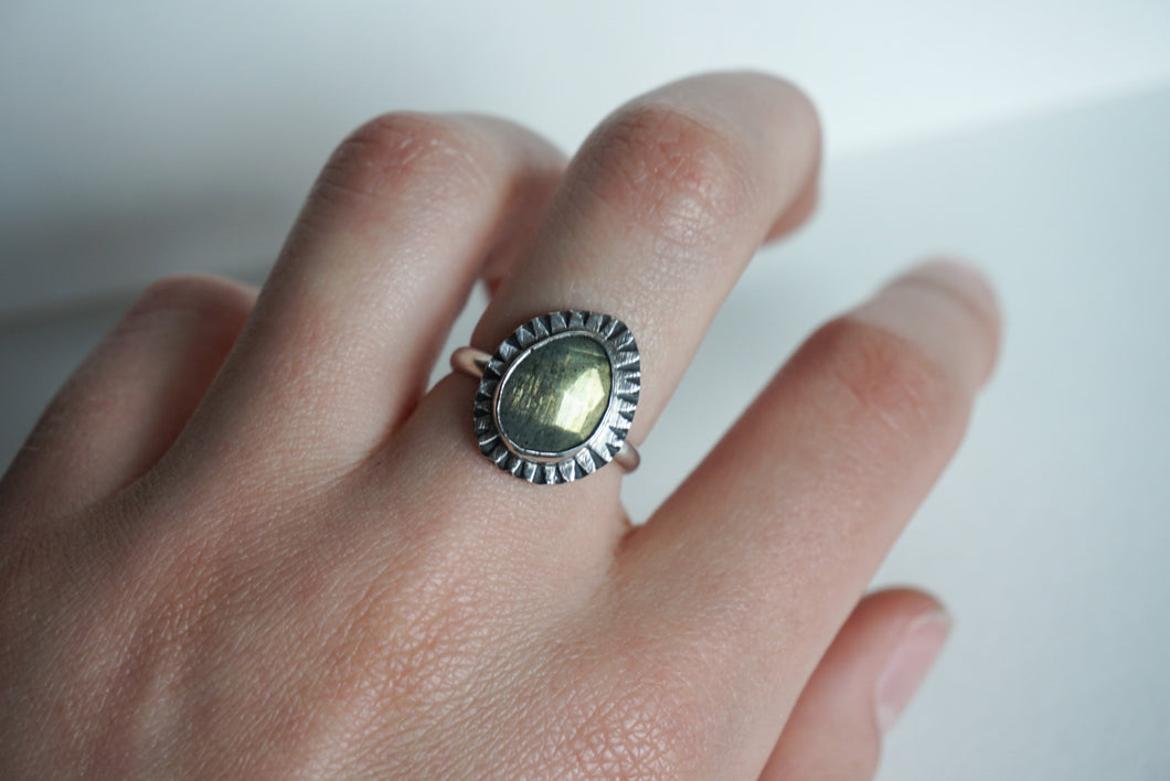 Faceted labradorite with silver ring size 7.5