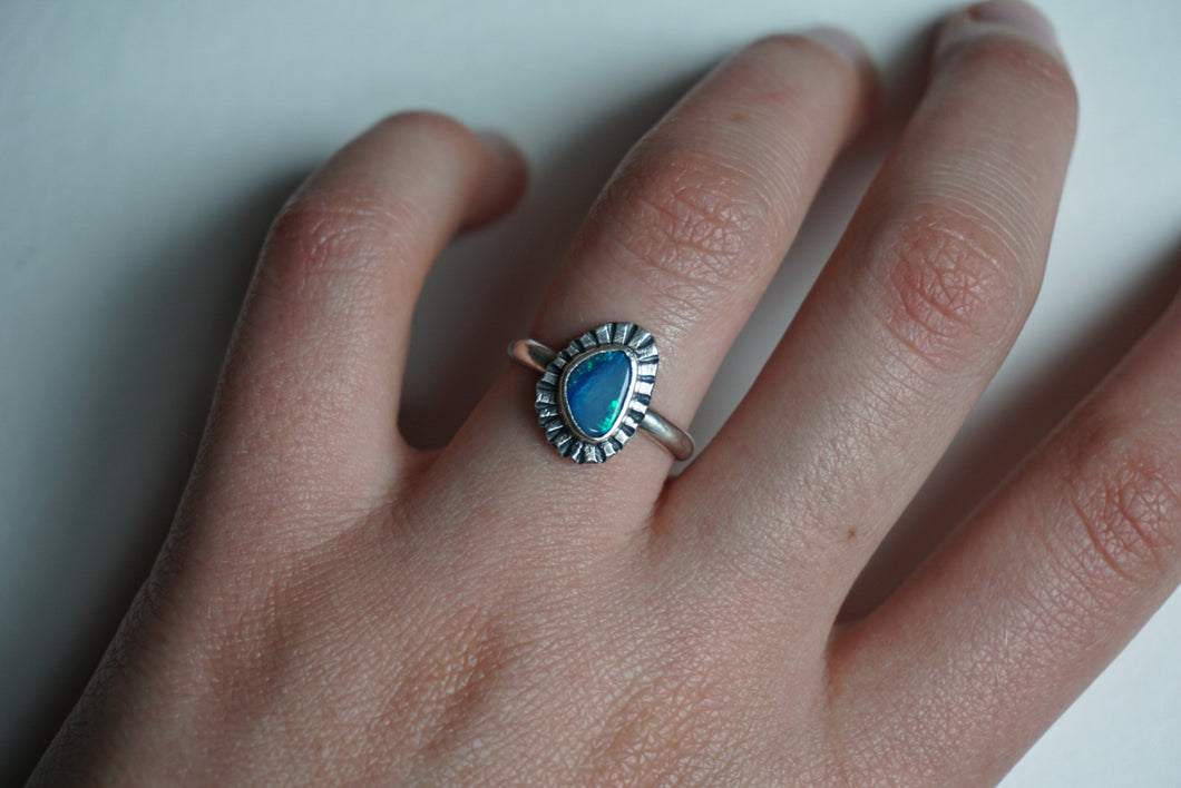 Boulder opal and silver ring size 7