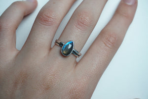 Faceted blue labradorite and silver ring size 9
