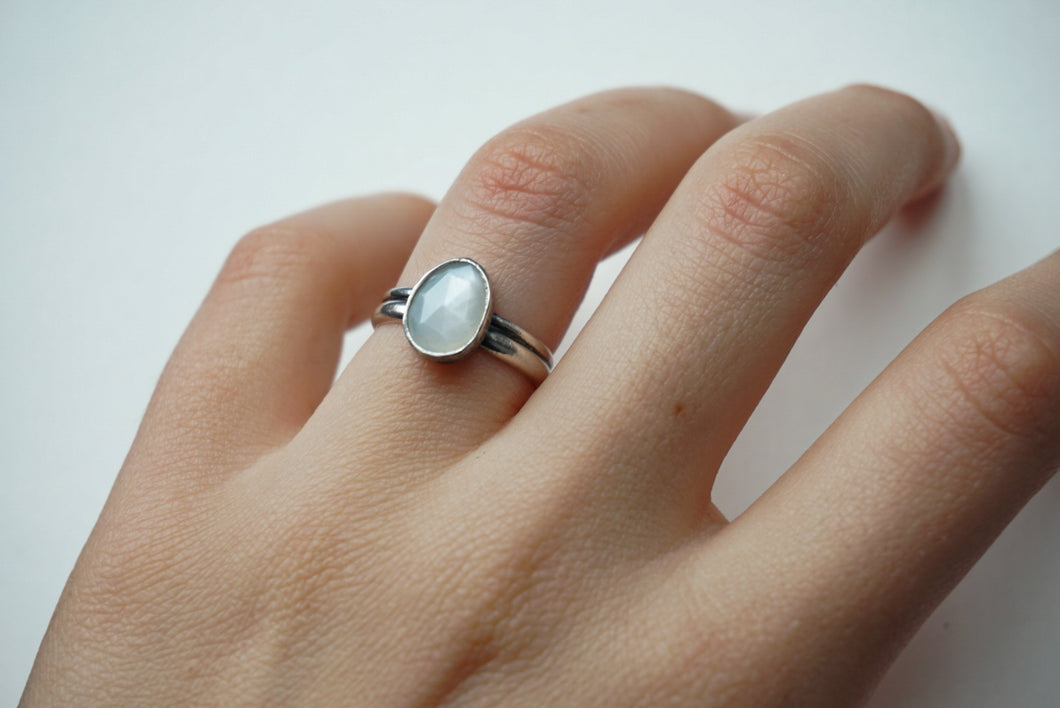 Faceted moonstone and silver ring sz. 7