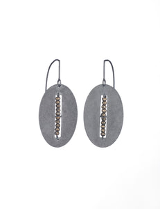 Carved Oval Segment Earrings with Pyrite