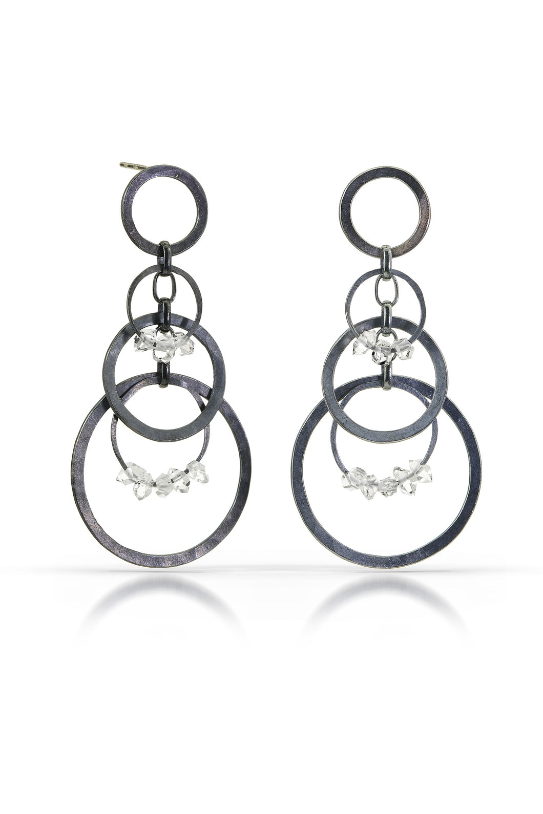 Small Circle Bunches Earrings with Oxidized Silver and Herkimer