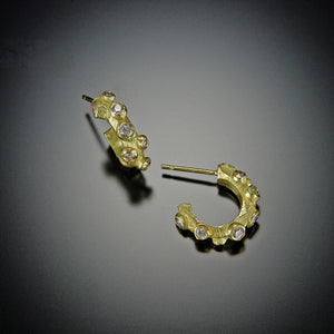 Gold and Diamond Branchy Hoop Earrings