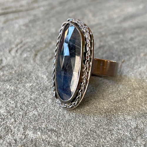 Blue Sapphire and oxidized Sterling Silver Ring