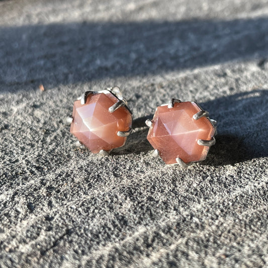 Chocolate Moonstone Hexy Studs
