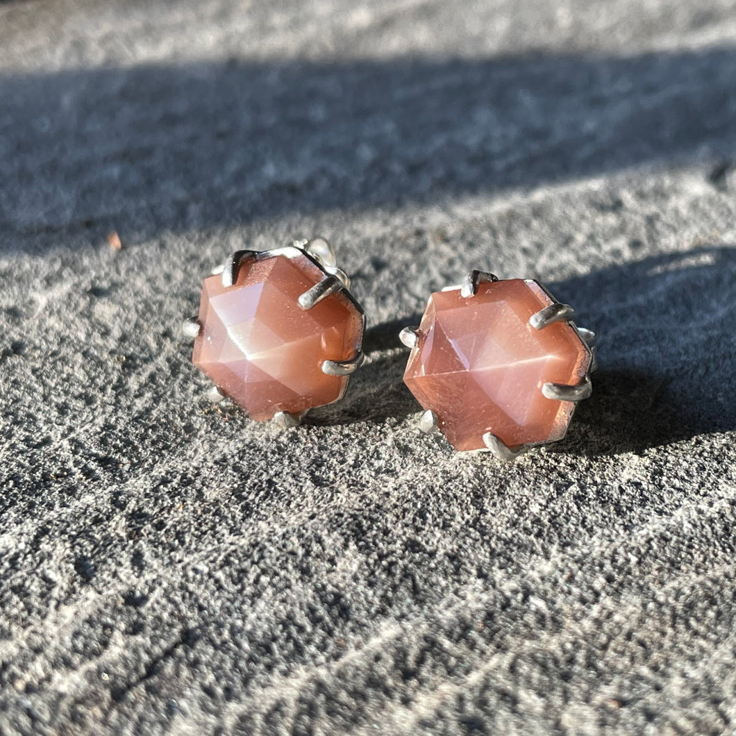 Chocolate Moonstone Hexy Studs