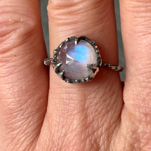 Mystical Solitaire Sterling and Rosecut Moonstone Ring