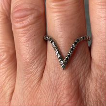 Load image into Gallery viewer, “Peak” Deep “V” studded ring in White Gold
