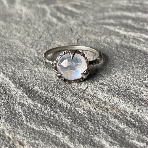Mystical Solitaire Sterling and Rosecut Moonstone Ring