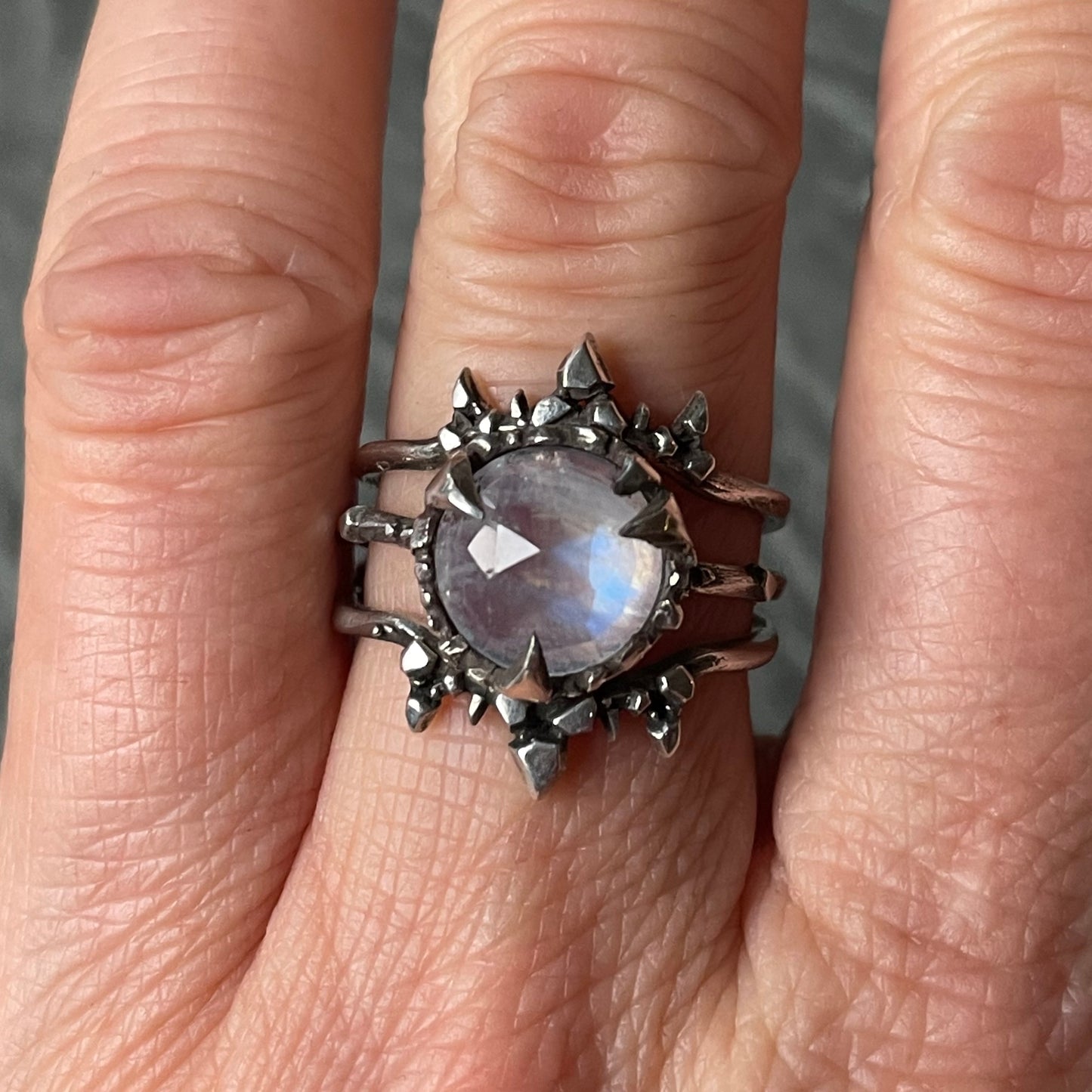 Mystical Solitaire Sterling and Rosecut Moonstone Ring