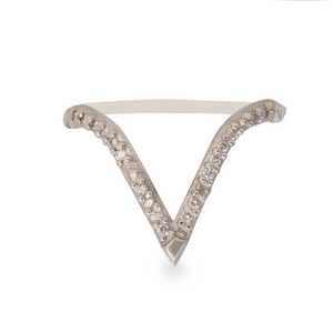 “Peak” Deep “V” studded ring in White Gold