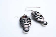 Load image into Gallery viewer, Silver scarab drop with pearl earrings