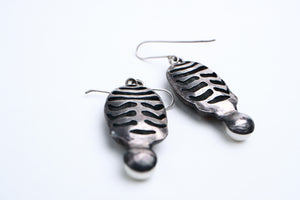Silver scarab drop with pearl earrings