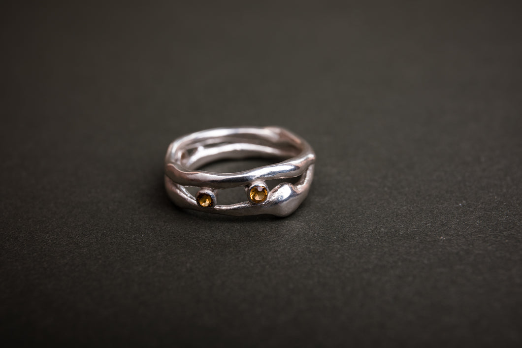 Organic silver citrine double band size 8.25
