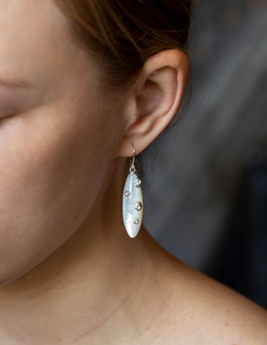 Mother of Pearl earrings with barnacles