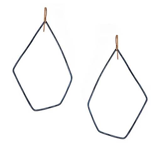 Hex hoops oxidized silver earrings