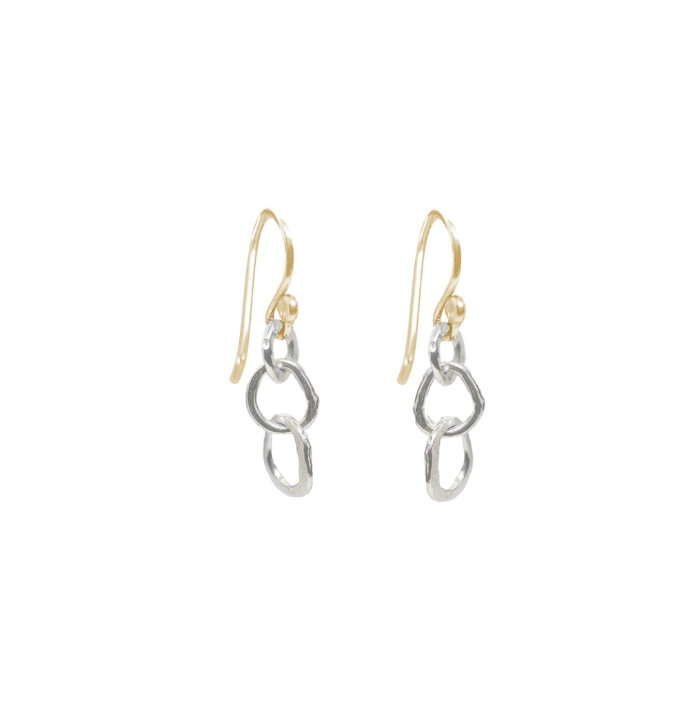 Small Organic Link Earrings in Sterling silver with Goldfill earwires