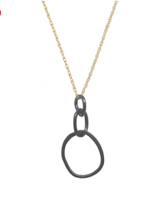 Large Oxidized Organic Link Necklace with Gold fill Chain