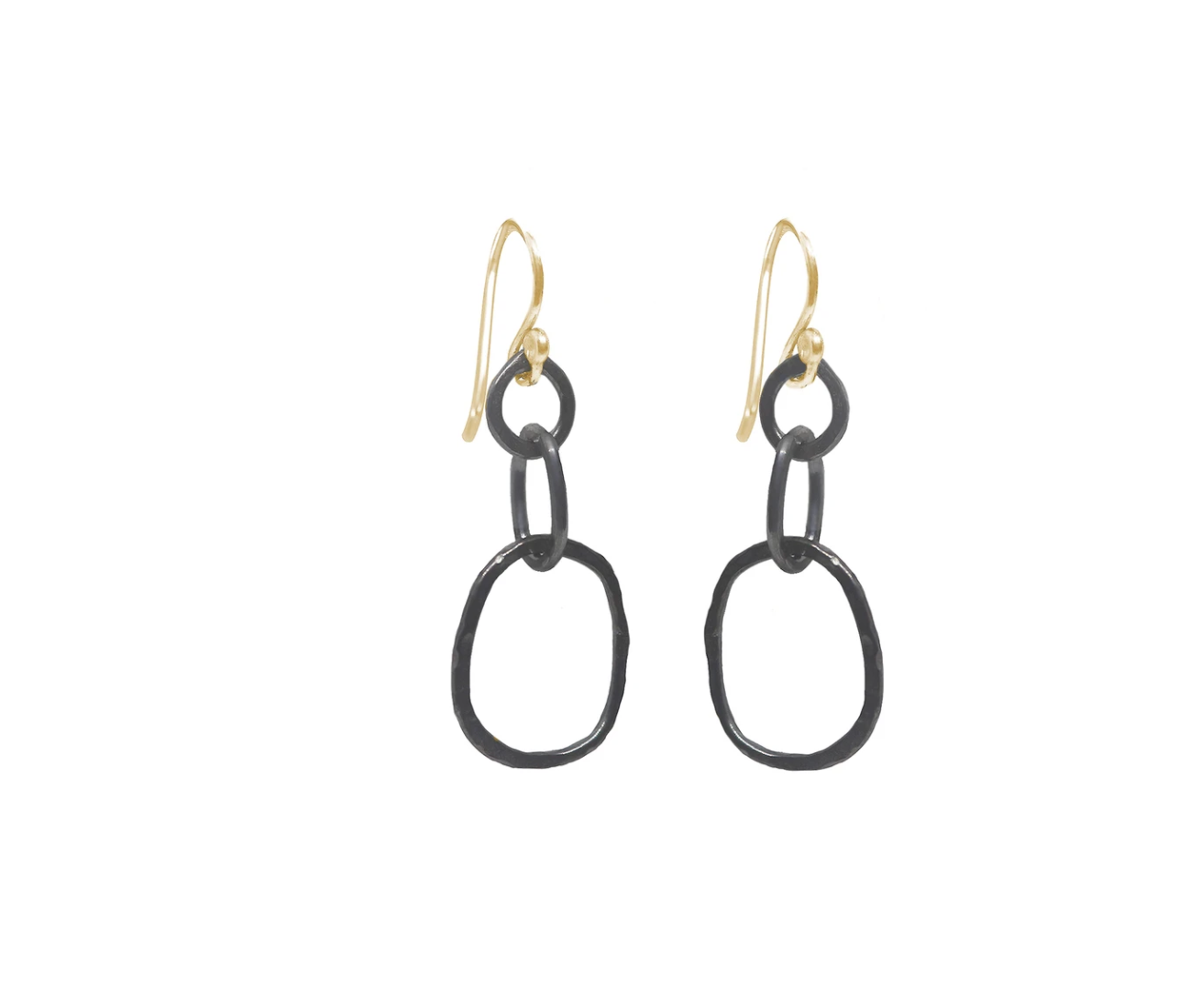 Large Oxidized Organic Link Earrings with Gold fill earwires
