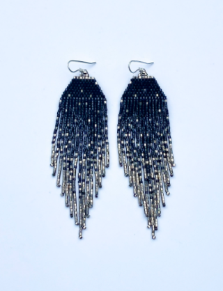 Glossy Black Pewter Flecks Earrings