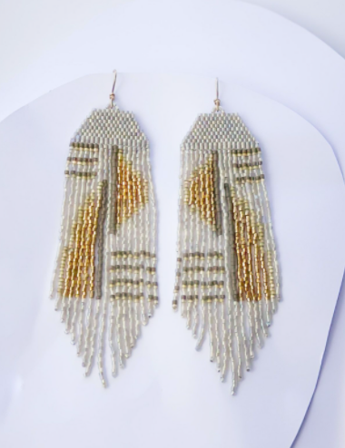 Opal Gold Trapezoid Earrings