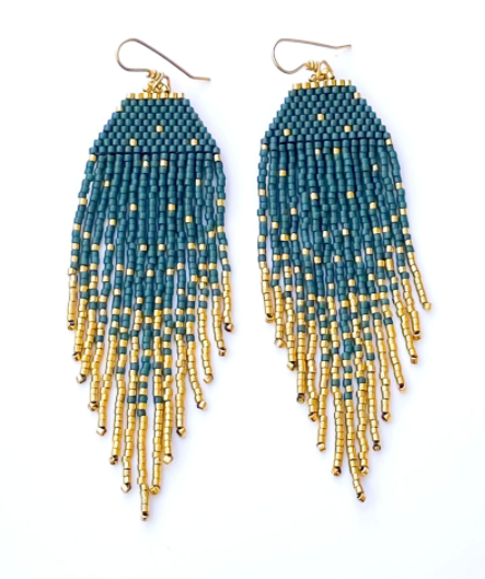 Dark Green Gold Flecks Earrings