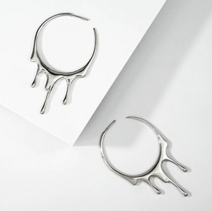 Dripping Circular Hoop Medium- Silver