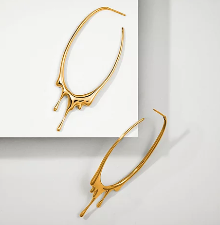 Dripping Oval Hoop Large-Gold