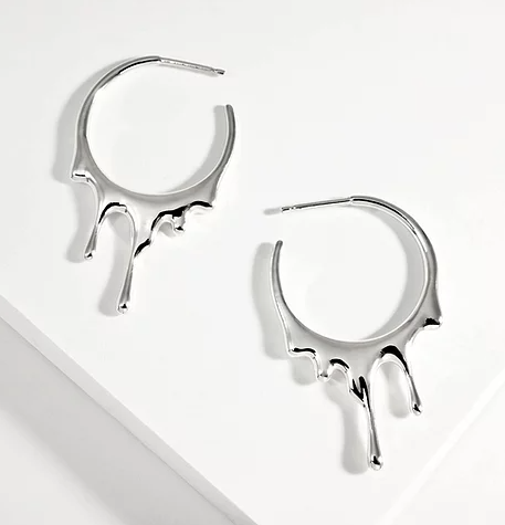 Dripping Circular Small Hoop- Silver