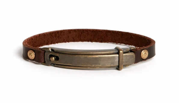 Lock Bracelet- Brass Patina with Brown Leather band