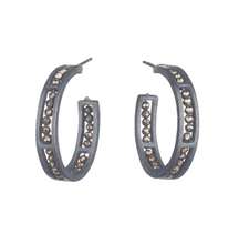Load image into Gallery viewer, Carved Segment Hoop Earrings with Pyrite