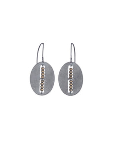 Carved Oval Segment Earrings with Pyrite