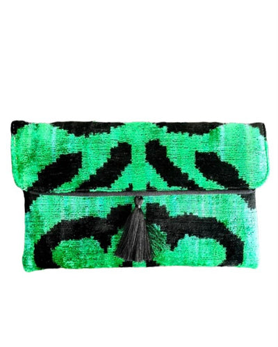 Silk Velvet Ikat “Green Tiger” Clutch