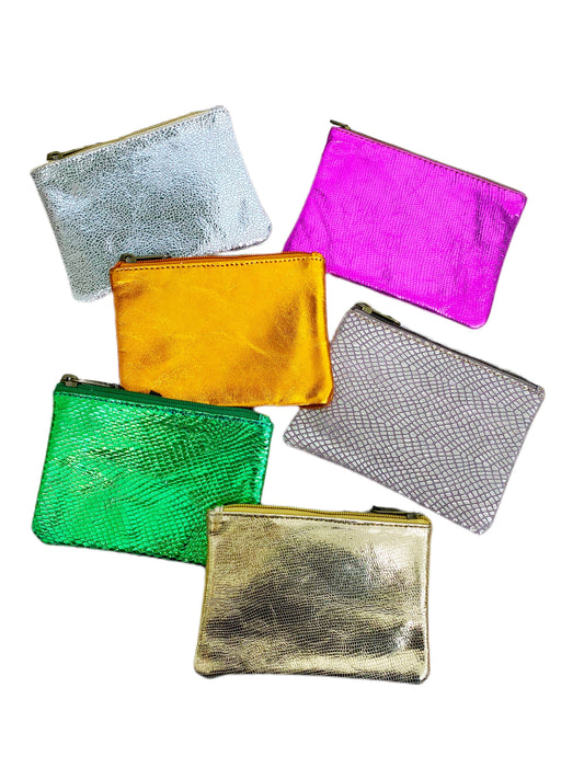 Metallic Leather Coin Purse Pouch